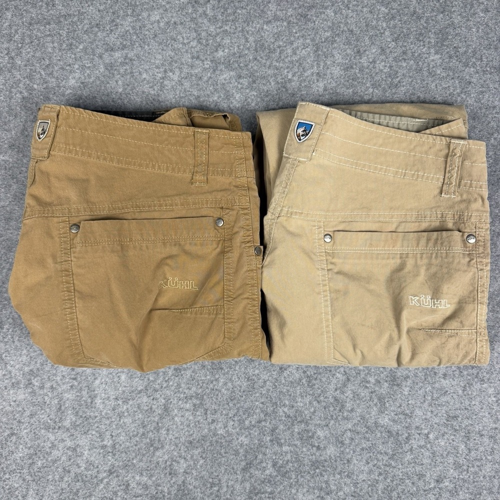 Kuhl Mens Hiking Pants 30x34 Khaki Tan Vented Crotch Knee Cargo Outdoor Lot of 2